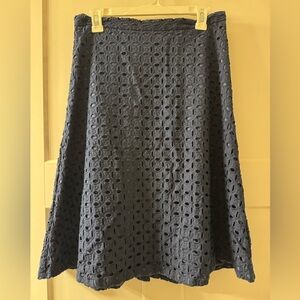 Ann Taylor Factory Navy Eyelet A-Line Skirt